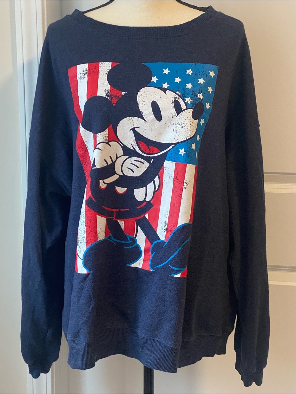 Disney Mickey Mouse American Flag Crewneck Sweatshirt Distressed Graphic 2X